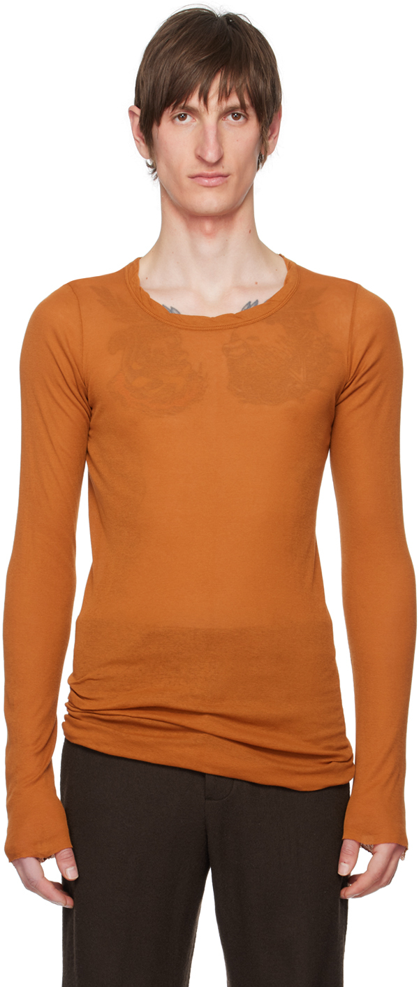 Rick Owens Orange Rib Long Sleeve T-shirt In 53 Clay