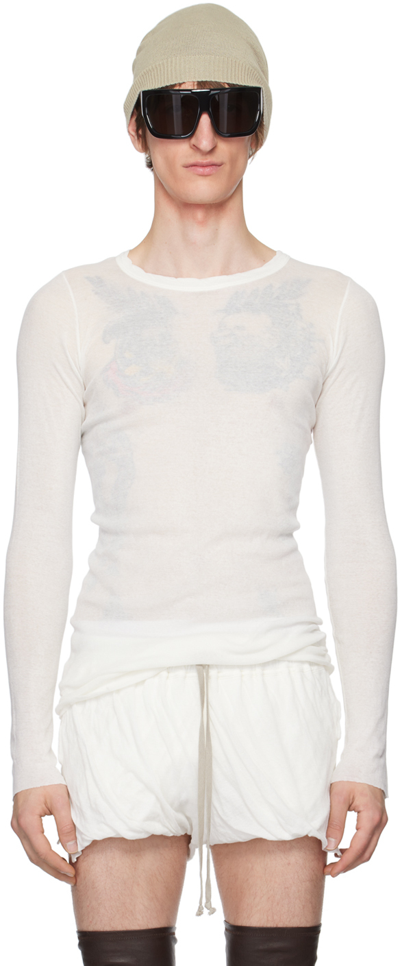 Rick Owens White Rib Long Sleeve T-shirt In 11 Milk