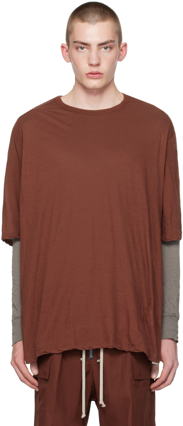 Shop Rick Owens Burgundy Crewneck T-shirt In 73 Henna