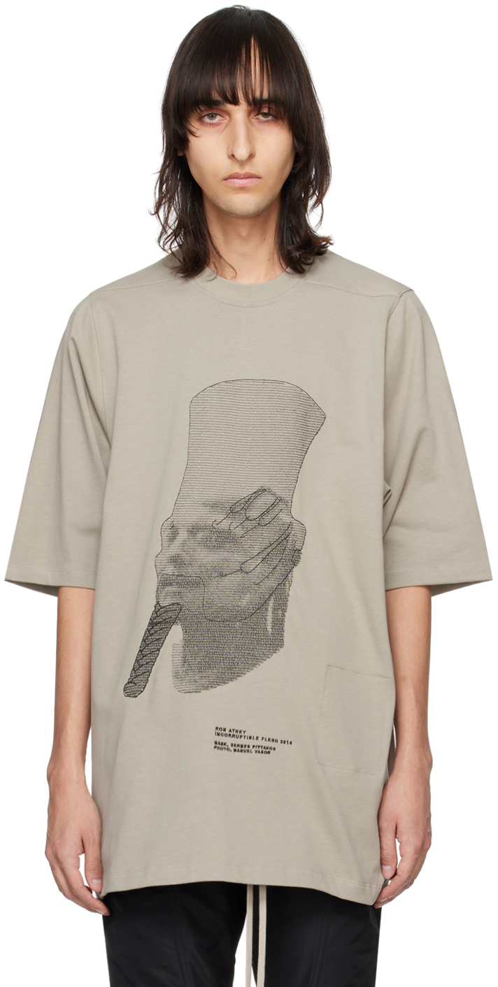 Shop Rick Owens Off-white Ron Jumbo T-shirt In 0809 Pearl/black