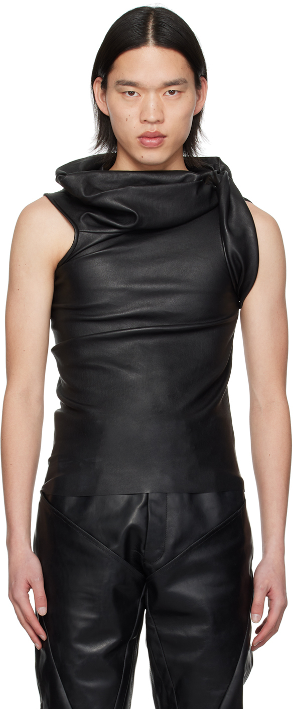 Black Banded Leather T-Shirt