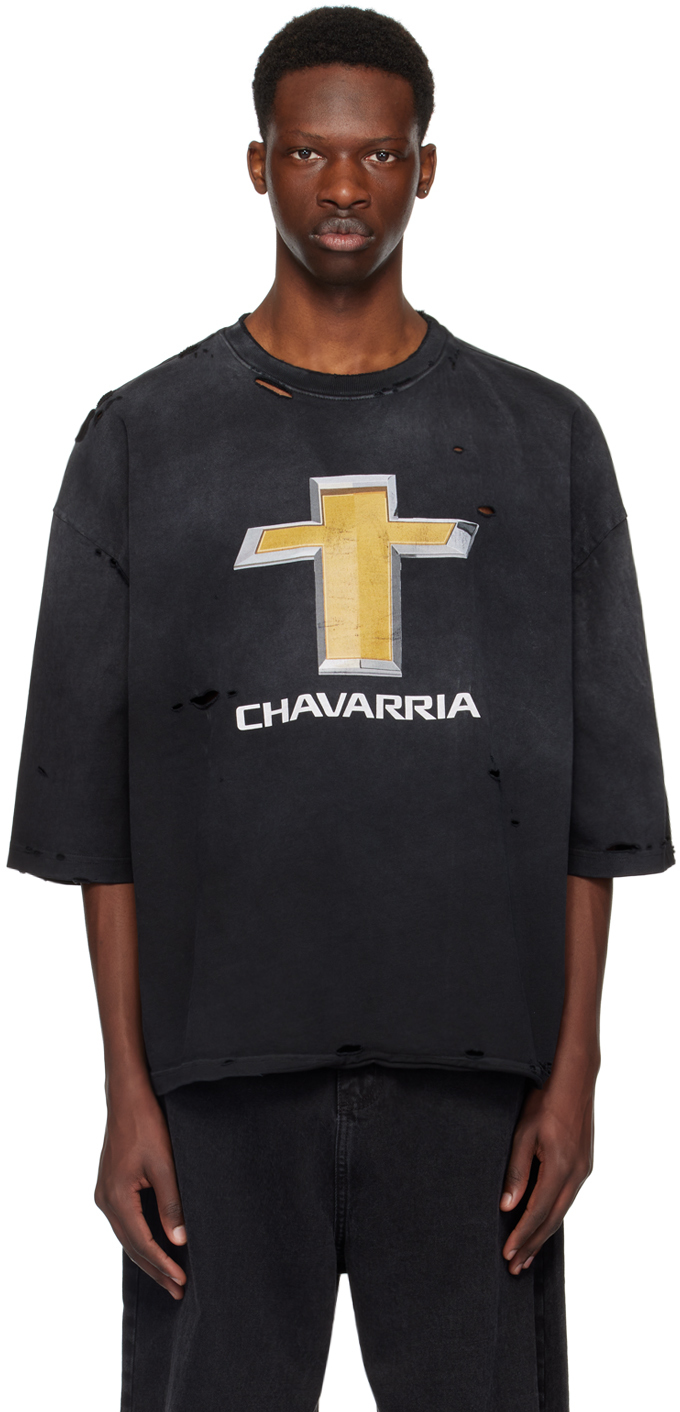 WILLY CHAVARRIA: Black Distressed T-Shirt | SSENSE