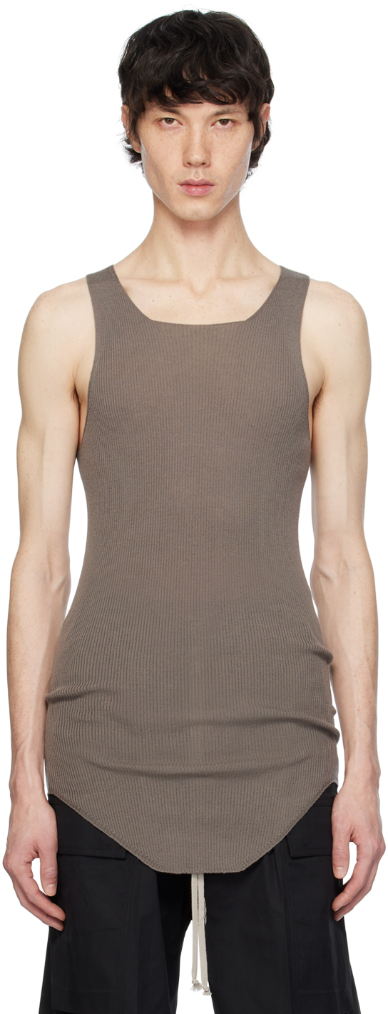Rick Owens Grey Ribbed Tank Top In 34 Dust