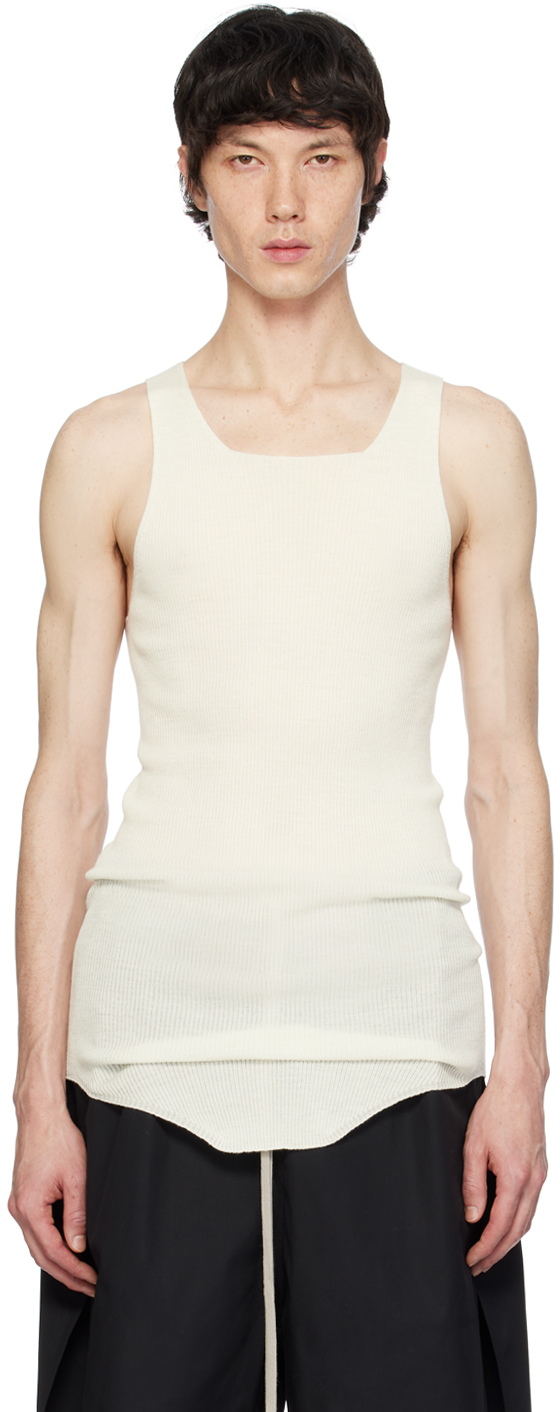 Rick Owens Off-white Ribbed Tank Top In 11 Milk