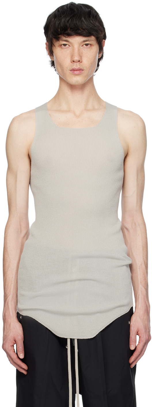 Shop Rick Owens Off-white Ribbed Tank Top In 08 Pearl