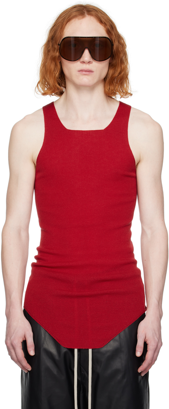 Rick Owens Red Curved Hem Tank Top In 03 Cardinal Red