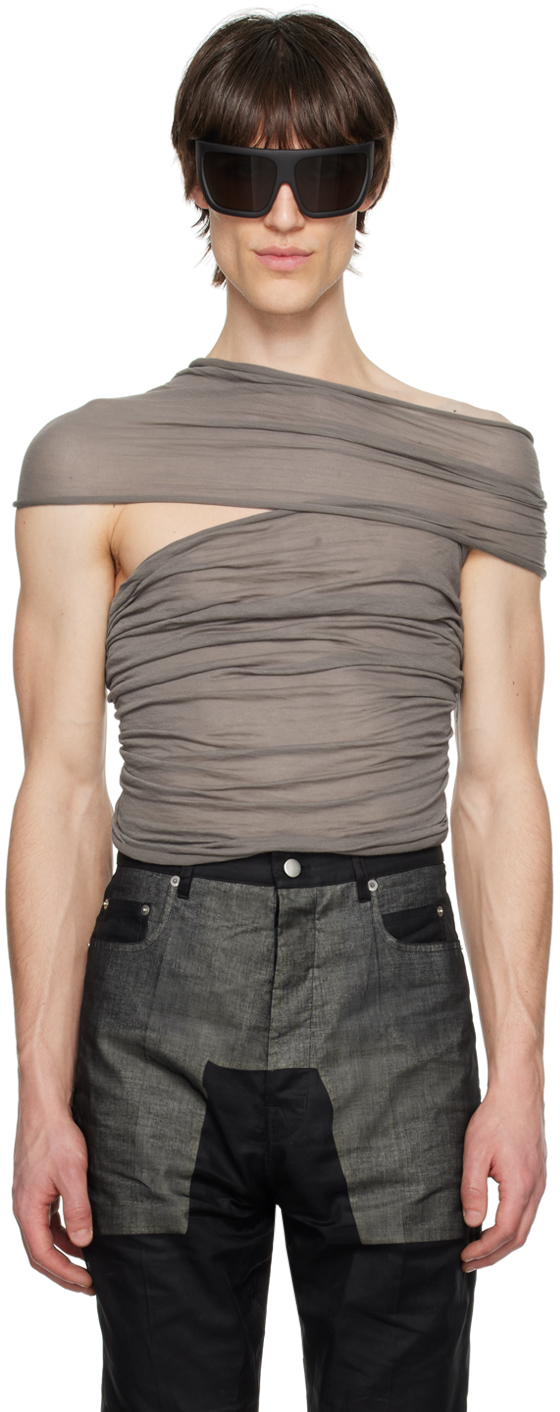 Rick Owens Gray Dbl Banded Tank Top In 34 Dust