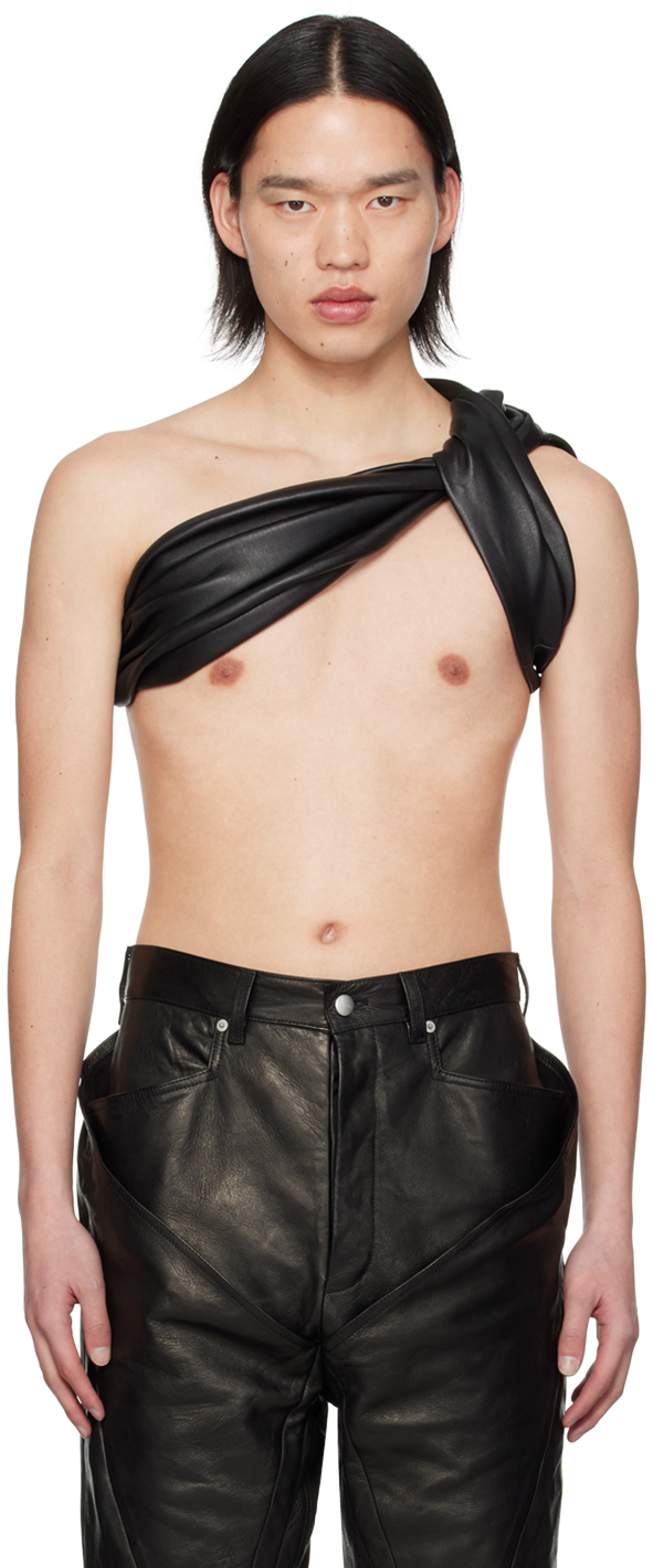 Rick Owens Black Dbl Banded Leather Tank Top In 09 Black