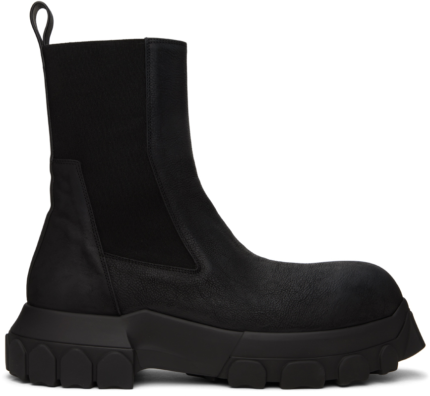 Black Beatle Bozo Tractor Chelsea Boots by Rick Owens on Sale