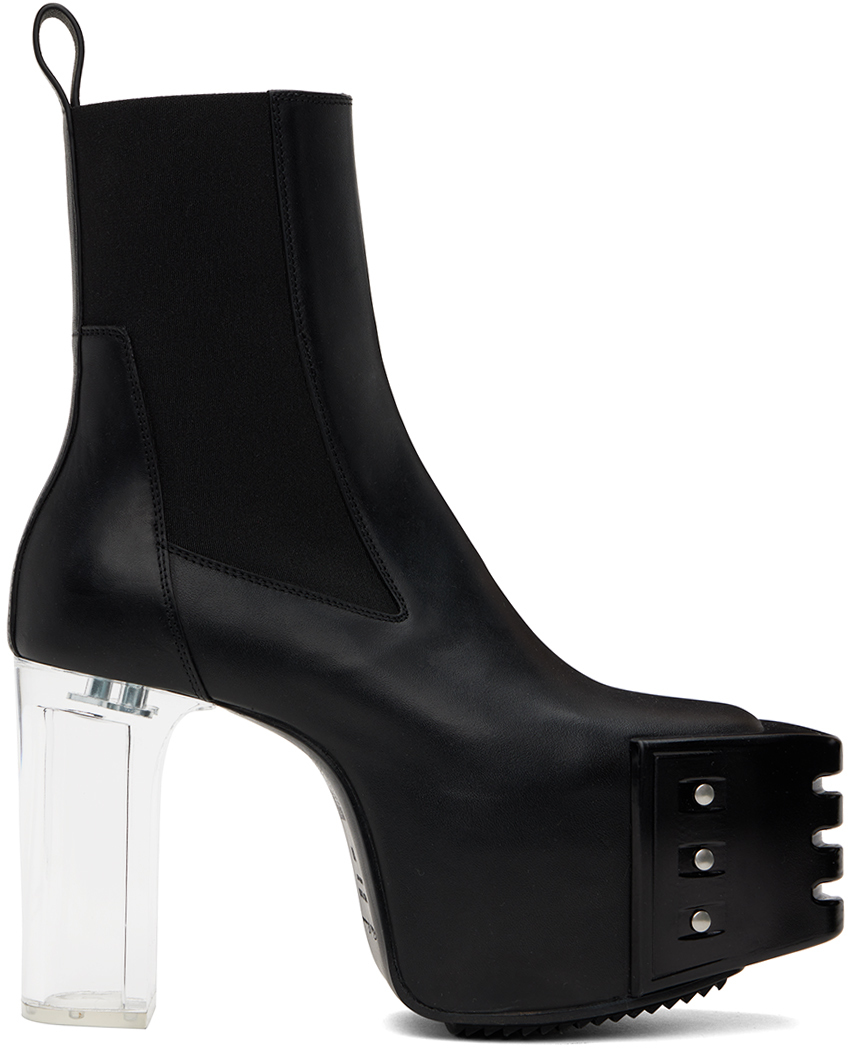 Rick Owens Black Grilled Platforms 45 Chelsea Boots In 90 Black/clear