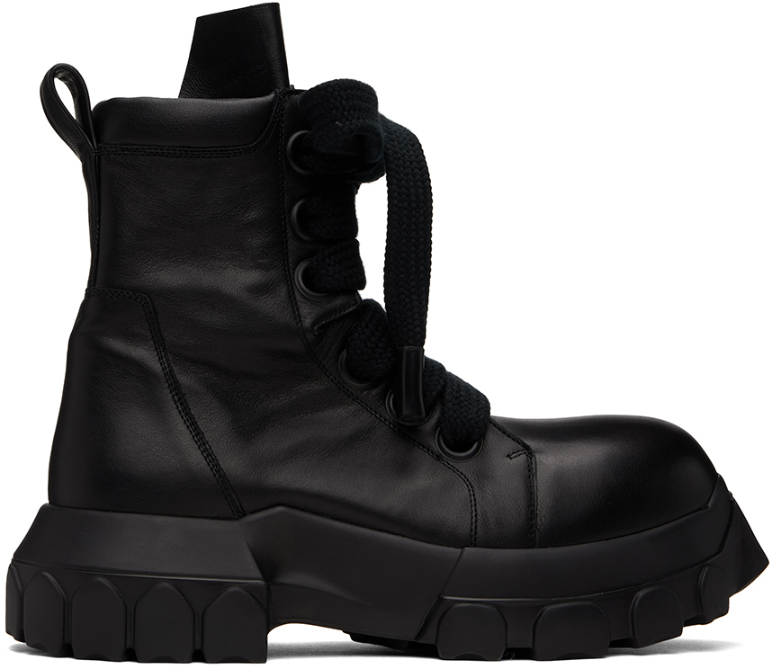 Shop Rick Owens Black Jumbo Laced Bozo Tractor Boots In 999 Black/black/blac