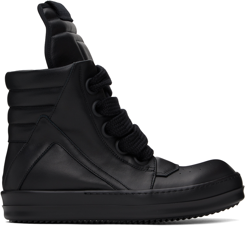 Rick Owens Black Jumbo Laced Geobasket Sneakers In 9999 Black/black/bla