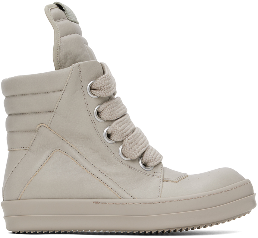 Rick Owens Off-white Jumbo Laced Geobasket Trainers In 8888 Pearl/pearl/pea