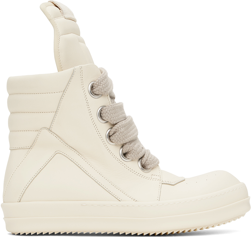 Rick Owens Off-white Jumbo Laced Geobasket Sneakers In 11111 Milk/milk/milk