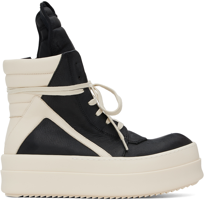 Shop Rick Owens Black & Off-white Mega Bumper Geobasket Sneakers In 911 Black/milk/milk