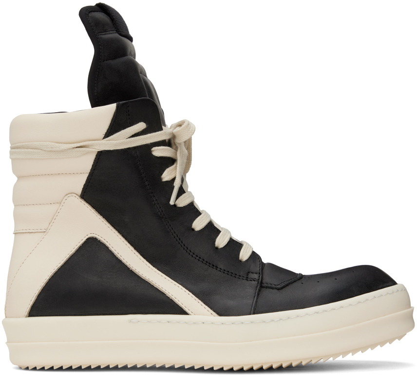 Rick Owens: Black & Off-White Geobasket Sneakers | SSENSE