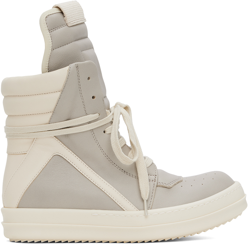 Shop Rick Owens Off-white Geobasket Sneakers In 811 Pearl/milk/milk