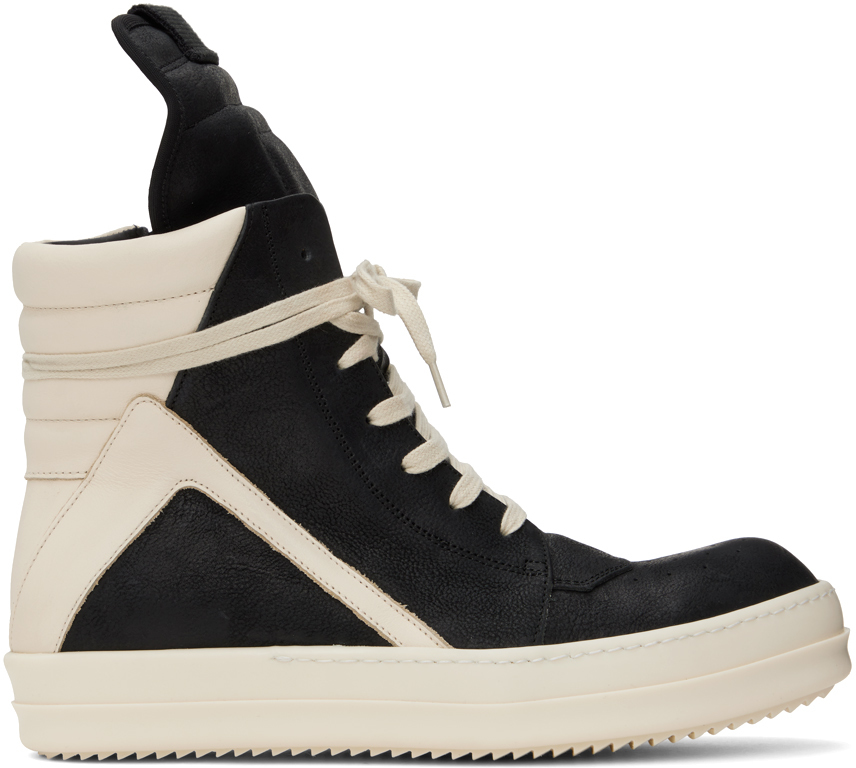 Rick Owens: Black & Off-White Geobasket Sneakers | SSENSE