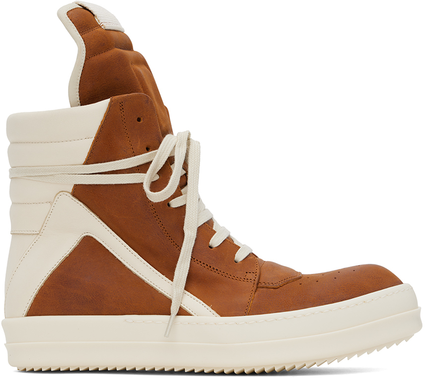 Rick Owens Orange & Off-white Geobasket Sneakers In 5311 Clay/milk/milk
