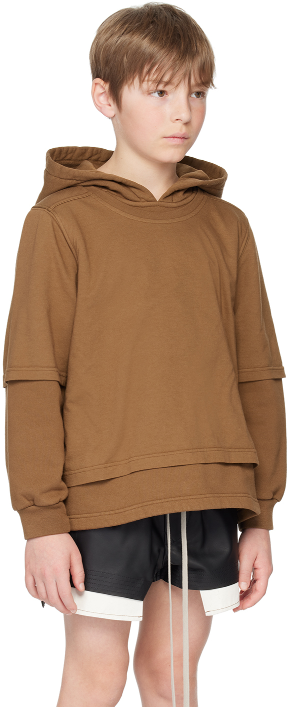Rick Owens Hustler Cotton Jersey Hoodie In 44 Khaki Brown
