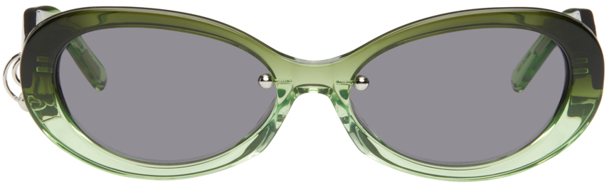 Justine Clenquet Ssense Exclusive Green & Black Drew Sunglasses In Black-lime/grey
