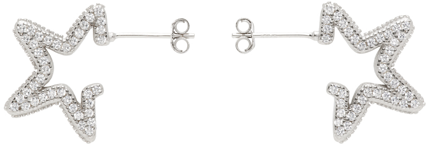Silver Crystal Clear Rhinestone Star Earrings