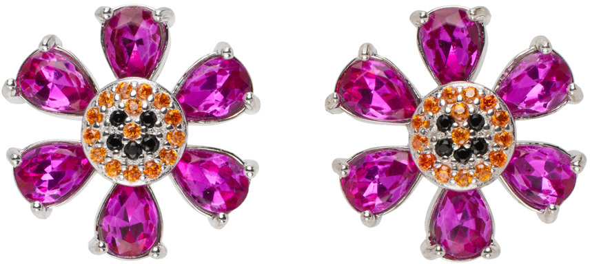 SSENSE Exclusive Pink & Silver Happy Flower Earrings