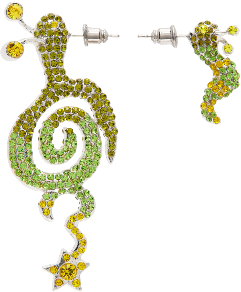 SSENSE Exclusive Silver & Green Tattoo Snail Earrings