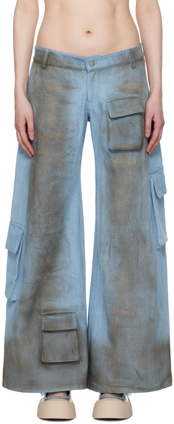 Blue Tatu Denim Cargo Pants by Collina Strada on Sale