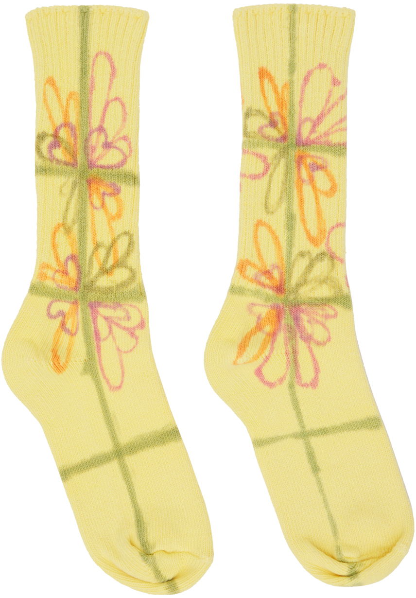 SSENSE Exclusive Yellow Flower Check Socks