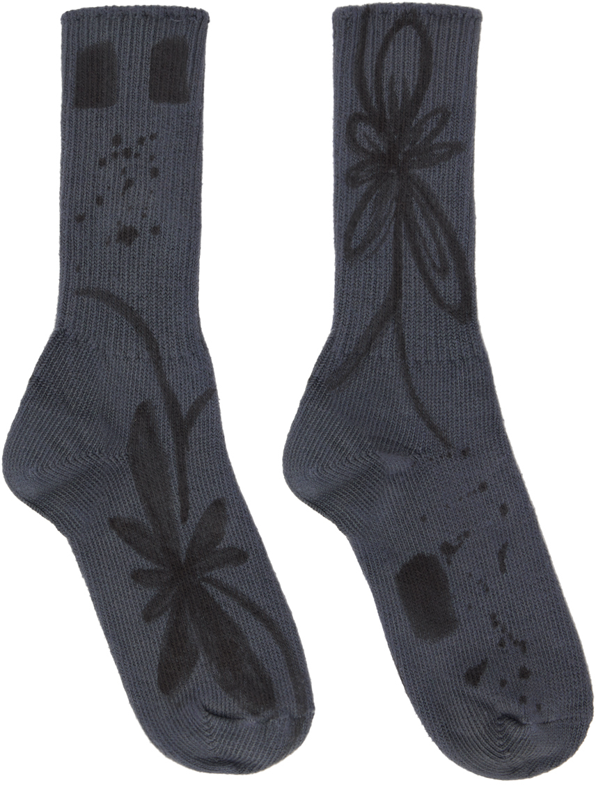 Collina Strada Gray Flower Burst Socks In Flower Burst Black
