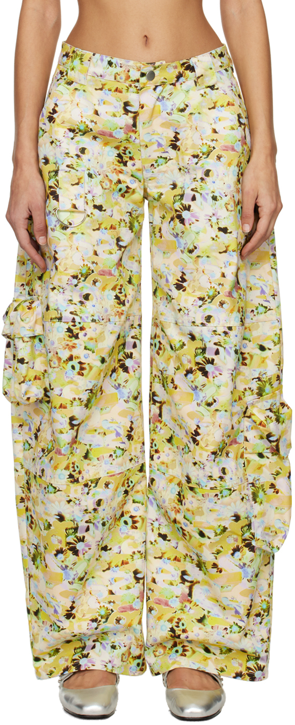 Collina Strada Yellow Lawn Trousers In Puzzle Flower