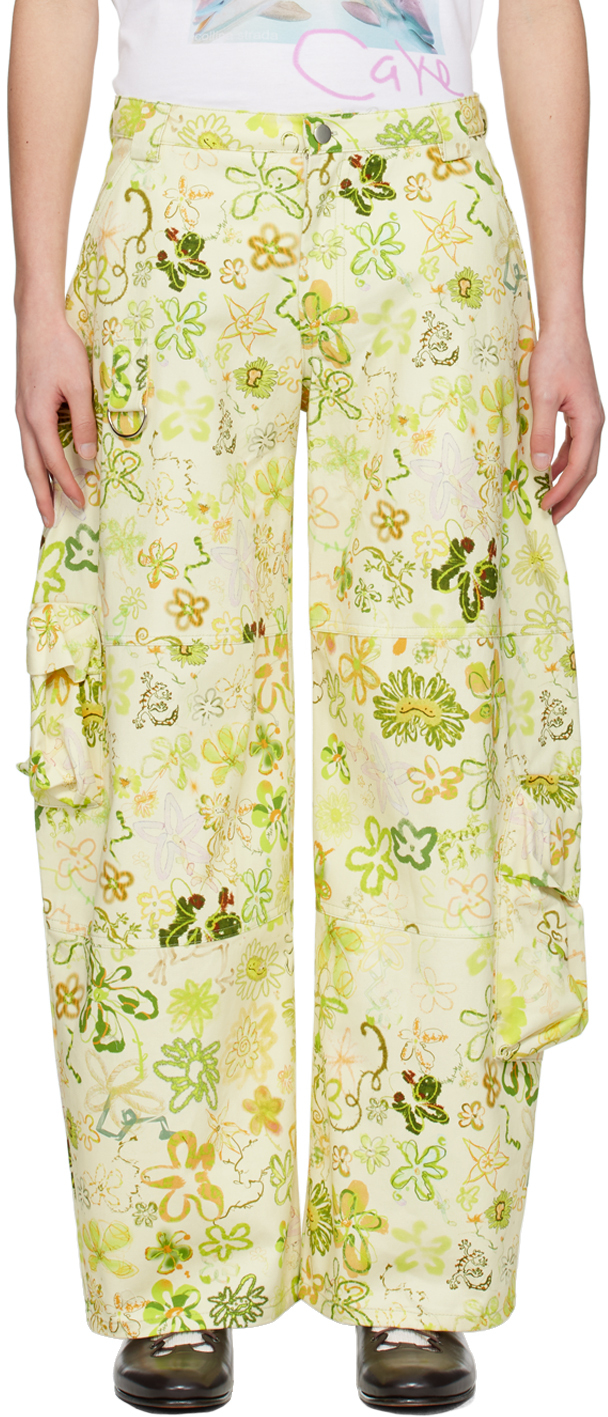 Green Gecko Doodle Lawn Cargo Pants by Collina Strada on Sale