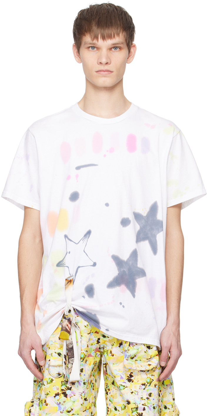 Collina Strada White Low Bow T-shirt In Star Burst