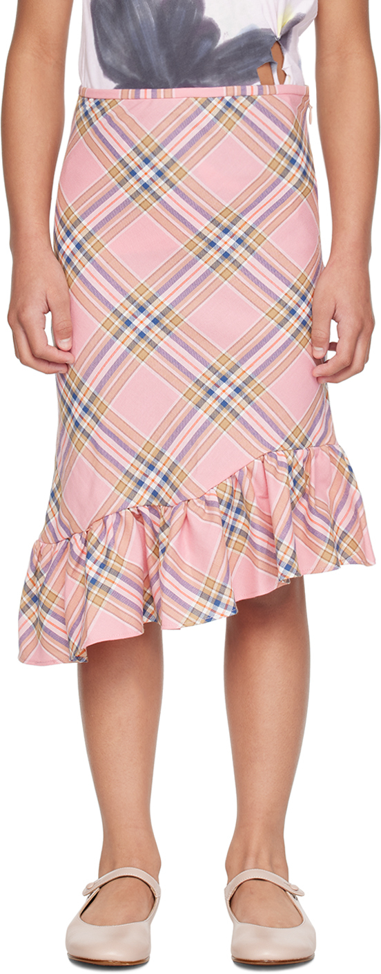 Collina Strada Ssense Exclusive Kids Pink Florist Skirt In Pink Orange Plaid