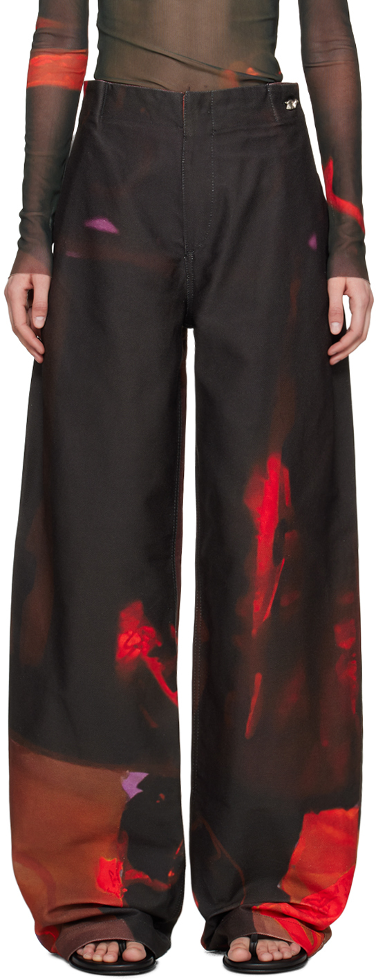 Shop Serapis Multicolor Print Jeans In Red Black Print