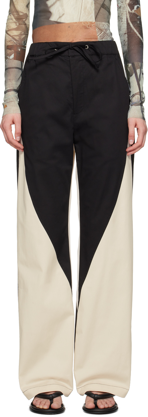 Shop Serapis Ssense Exclusive Black & Off-white Trousers In Black/beige