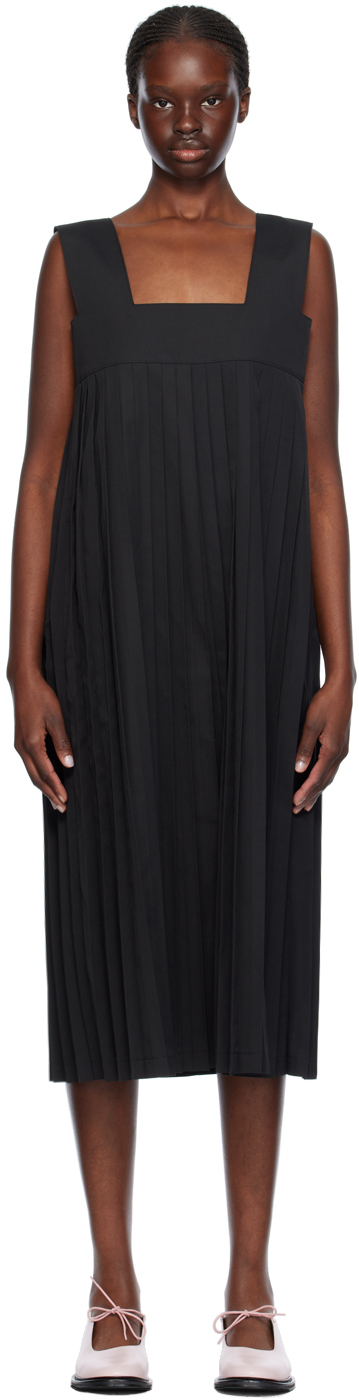 tao: Robe midi noire à plis plats | SSENSE France