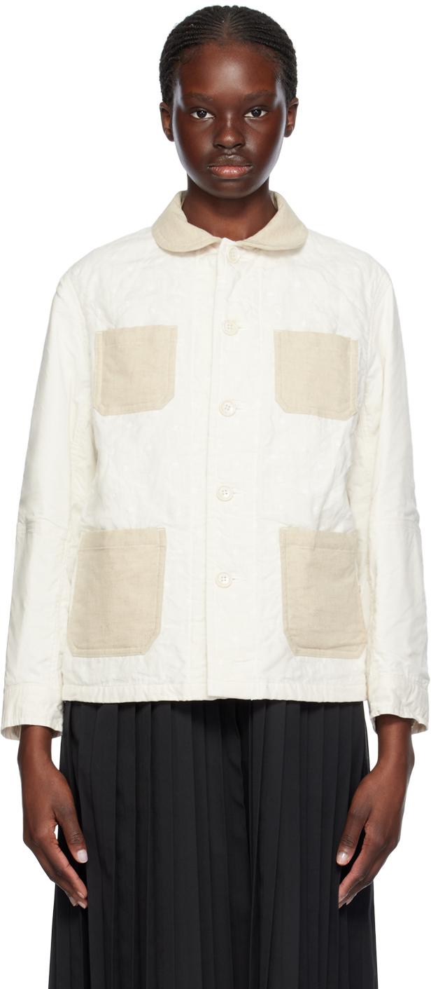 Shop Tao Comme Des Garçons Off-white Embroidered Jacket In 2 White