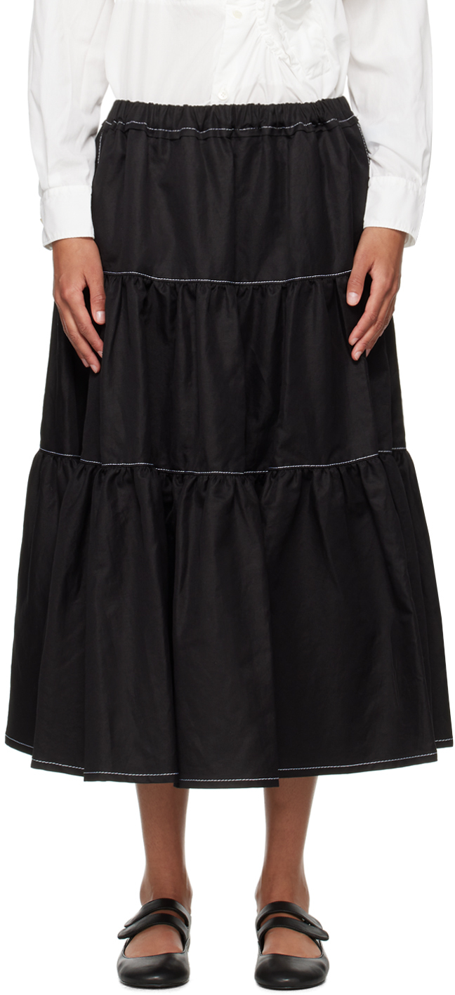 Black Tiered Midi Skirt