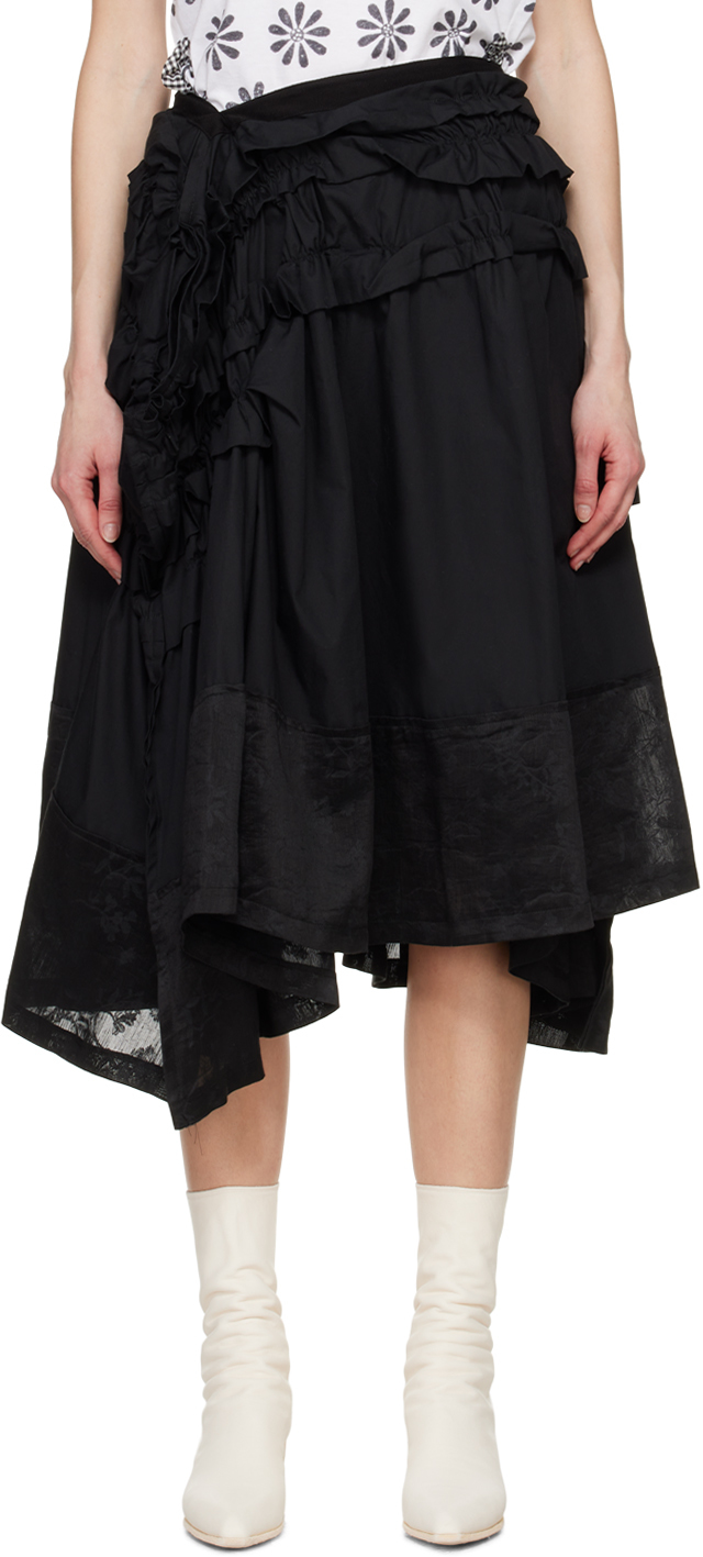 Black Ruffled Midi Skirt