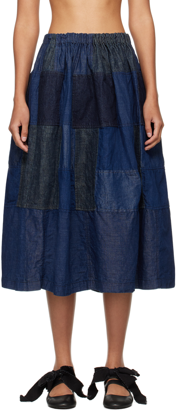 Indigo & Navy Patchwork Midi Skirt