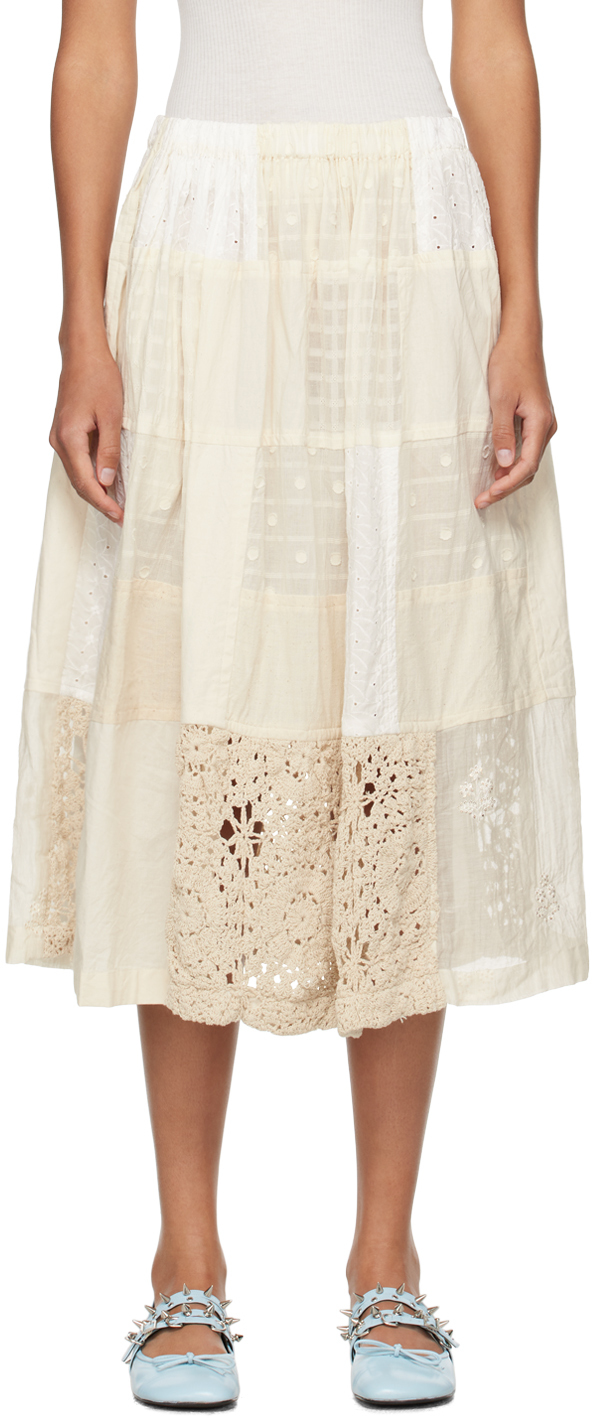 Tao Comme Des Garçons Off-white Patchwork Midi Skirt In 1 White/natural