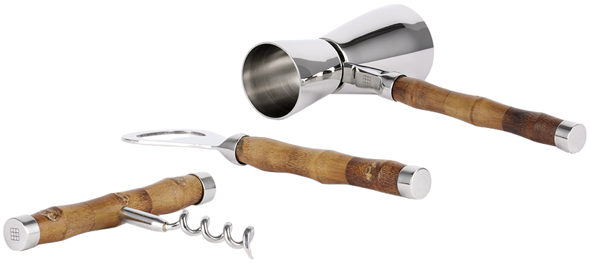Soho Home Silver Masen Drink Set, 3 Pcs In Silver & Wood