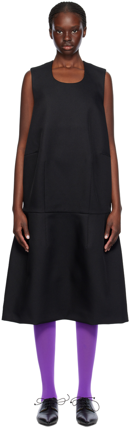 Shop Comme Des Garçons Black Seam Pocket Midi Dress In 1 Black