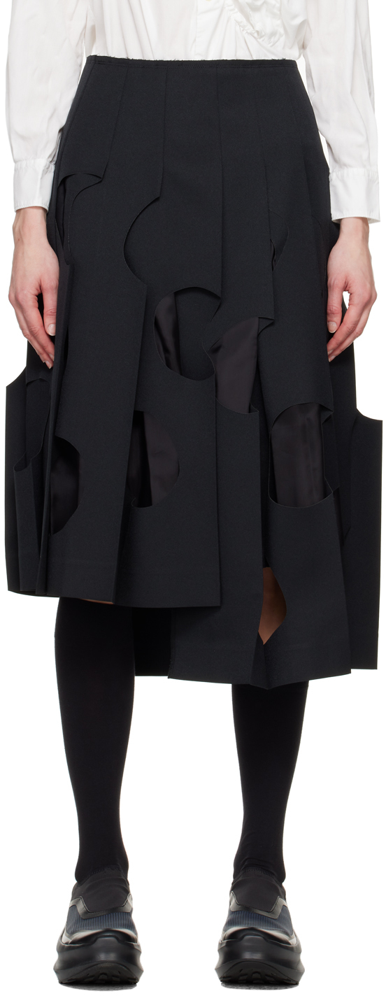 Shop Comme Des Garçons Black Cutout Midi Skirt In 1 Black