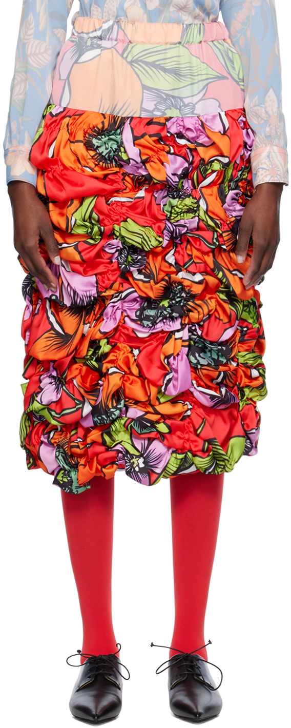 Shop Comme Des Garçons Multicolor Floral Midi Skirt In 1 Multi