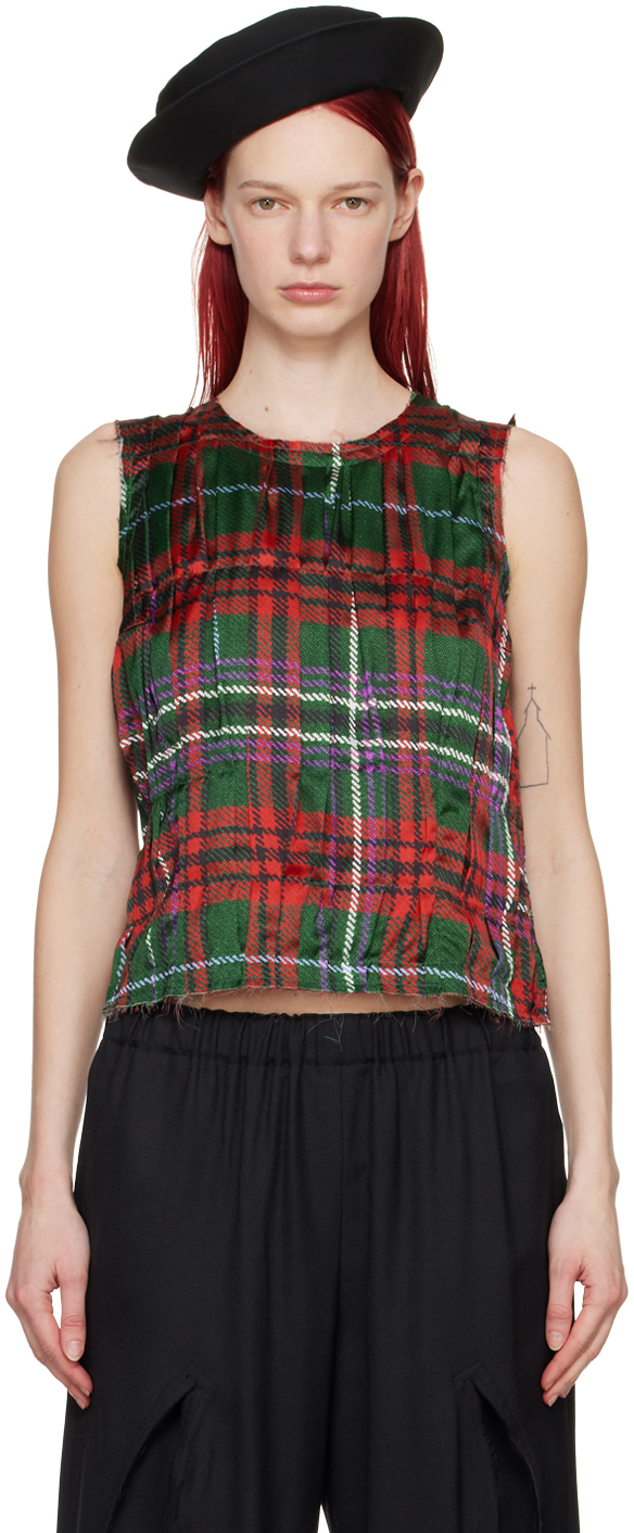 Comme des Garçons Red & Green Pleated Tank Top