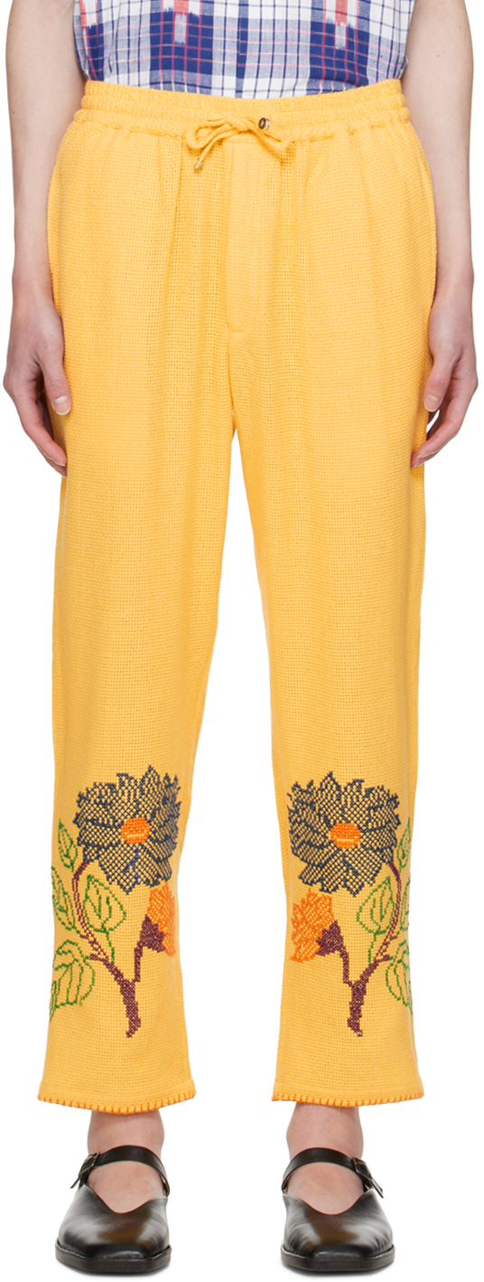 Harago Yellow Cross-stitched Trousers
