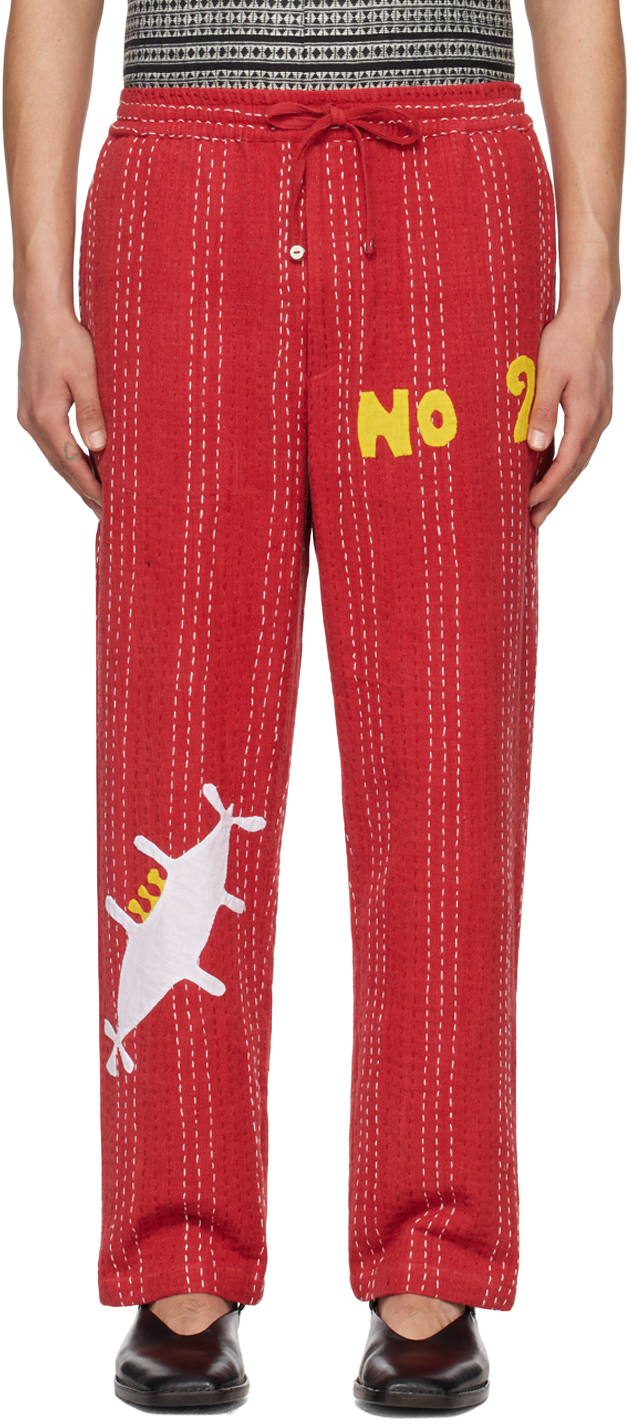 Harago Red Appliqué Trousers